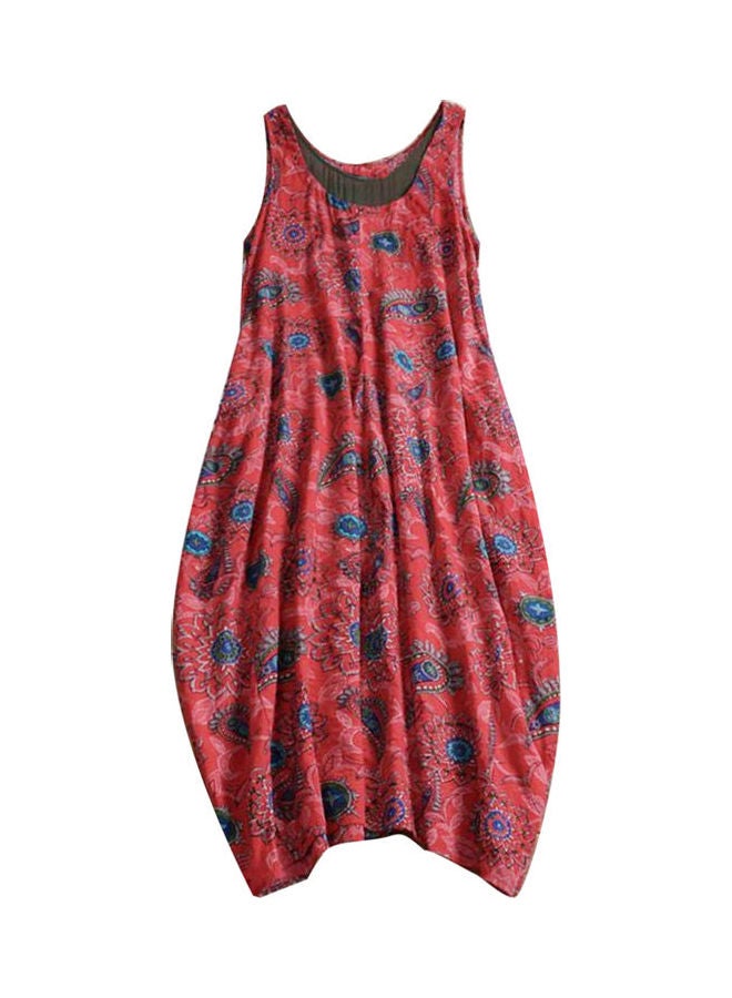 Vintage Women Sleeveless Loose Long Dress Red/Blue - Image 1