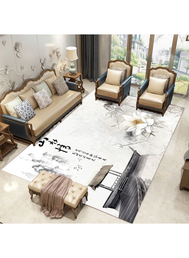 Lotus Flower Print Chinese Style Non-Slip Floor Mat Grey 120 x 160cm  - Image 1