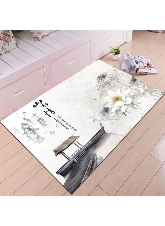 Lotus Flower Print Chinese Style Non-Slip Floor Mat Grey 120 x 160cm  - Image 3