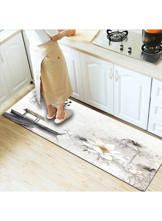 Lotus Flower Print Chinese Style Non-Slip Floor Mat Grey 120 x 160cm  - Image 4