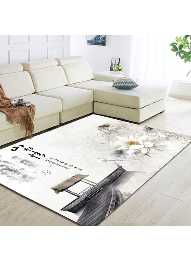 Lotus Flower Print Chinese Style Non-Slip Floor Mat Grey 120 x 160cm  - Image 5