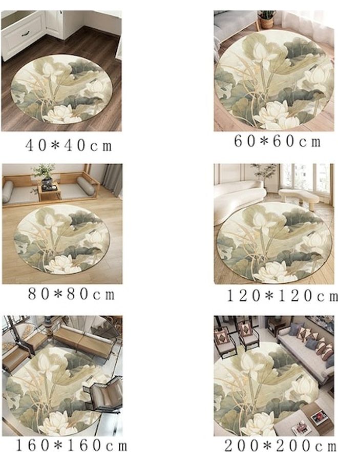 Lotus Print Round Rug Green/Beige 60cm  - Image 2
