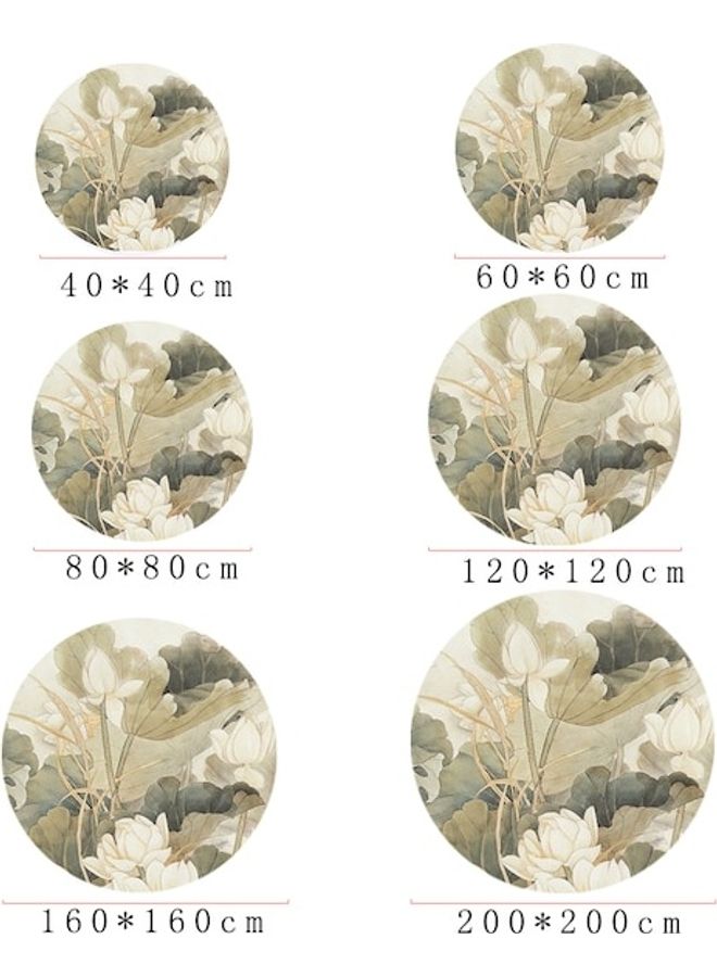 Lotus Print Round Rug Green/Beige 60cm  - Image 3