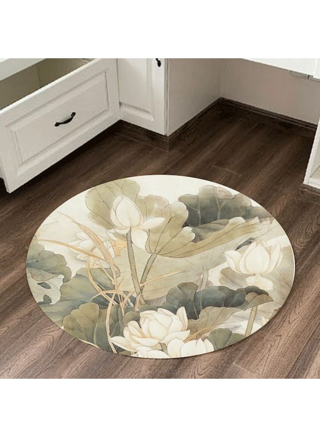 Lotus Print Round Rug Green/Beige 60cm  - Image 4