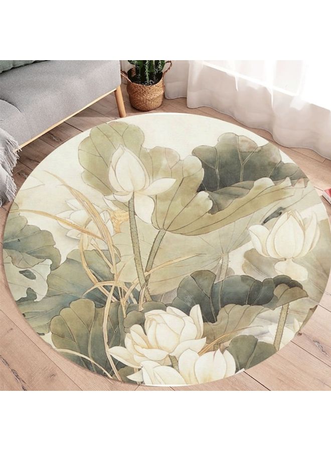 Lotus Print Round Rug Green/Beige 60cm  - Image 5
