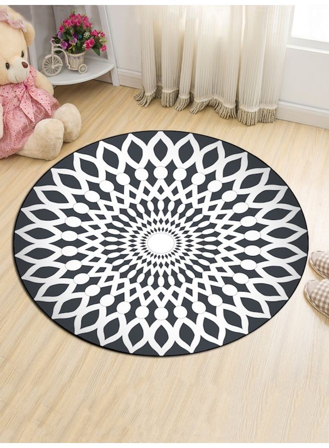 Bohemia Style Geometry Pattern Round Mat White/Black 60cm - Image 2