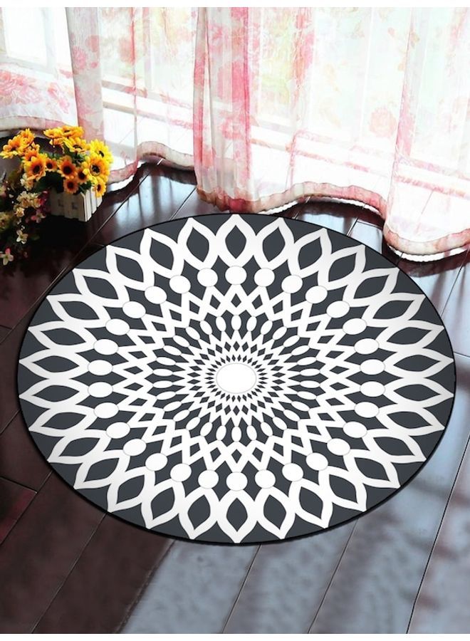 Bohemia Style Geometry Pattern Round Mat White/Black 60cm - Image 3