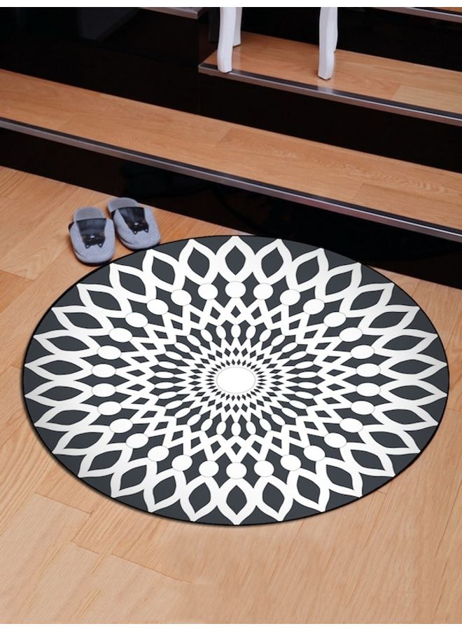 Bohemia Style Geometry Pattern Round Mat White/Black 60cm - Image 5