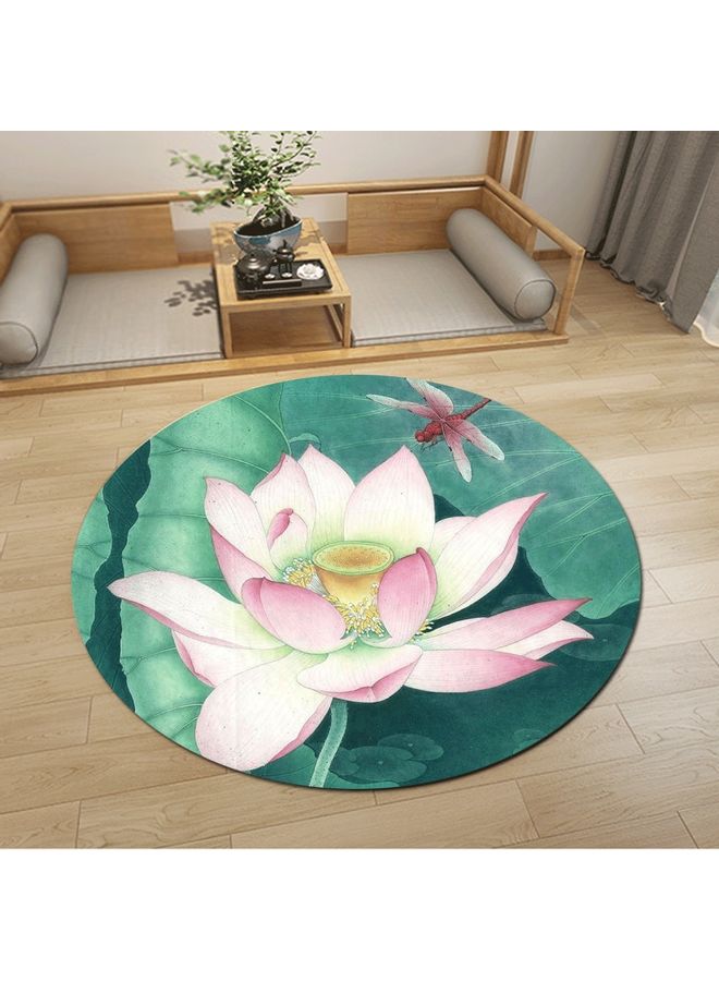 Dragonfly And Lotus Printed Floor Mat Multicolour 80cm  - Image 1