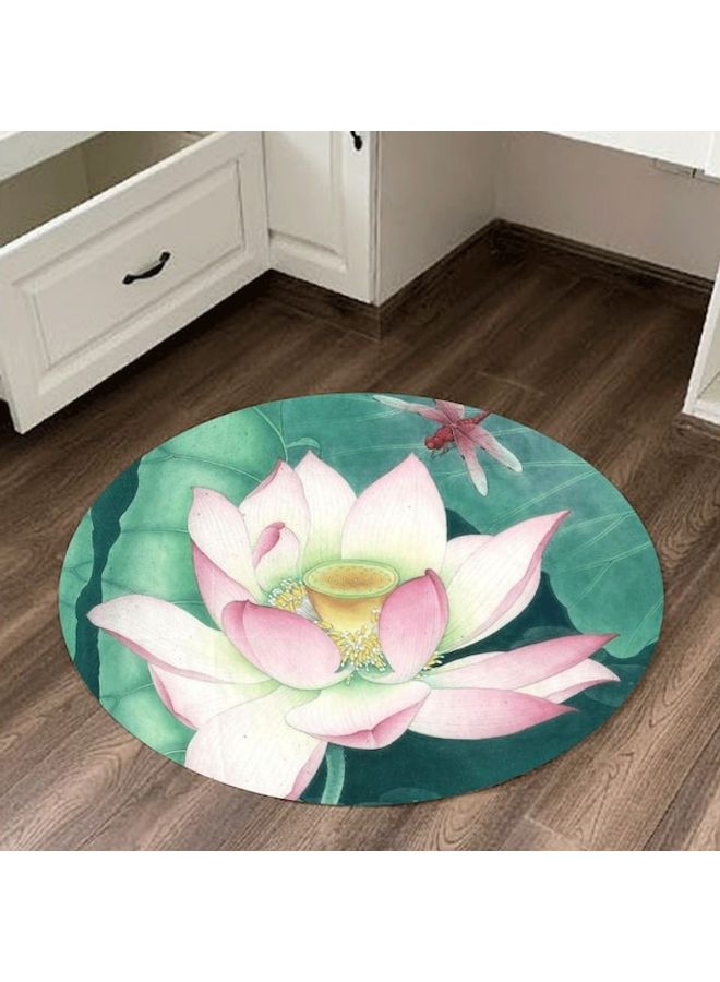 Dragonfly And Lotus Printed Floor Mat Multicolour 80cm  - Image 2