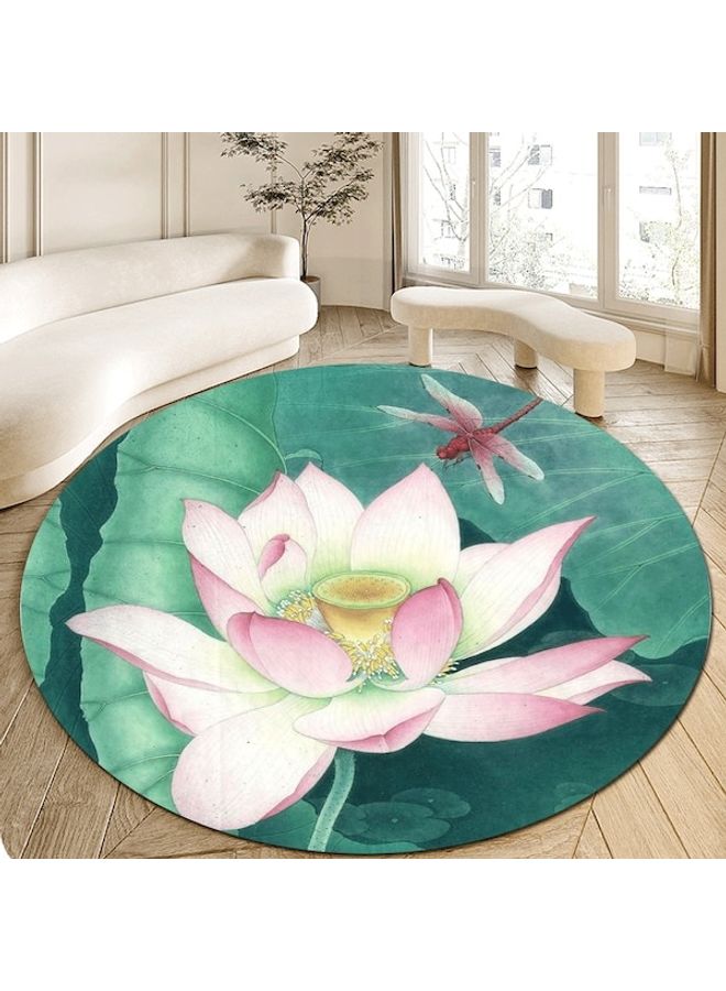 Dragonfly And Lotus Printed Floor Mat Multicolour 80cm  - Image 4