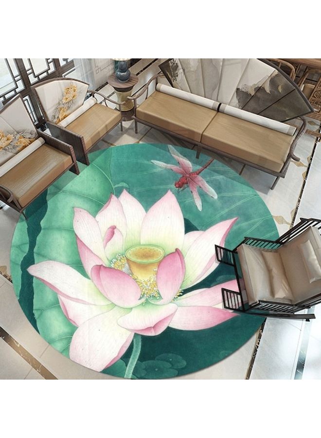 Dragonfly And Lotus Printed Floor Mat Multicolour 80cm  - Image 5