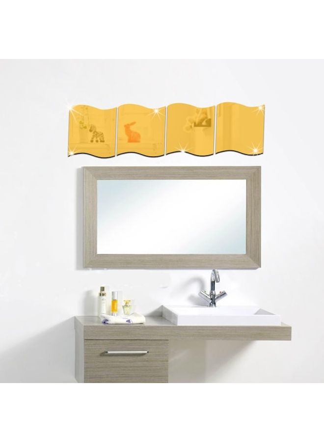 4-Piece Wave Shape Mirror Wall Sticker Set Gold