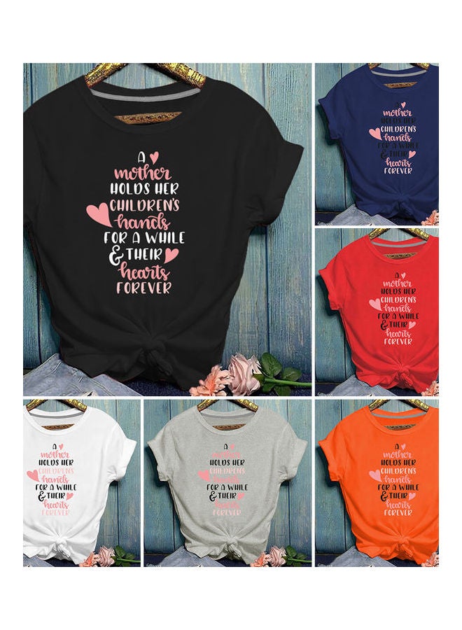A Mother Holds Children Hands Letter Print T Shirt Top Orange  - Image 1