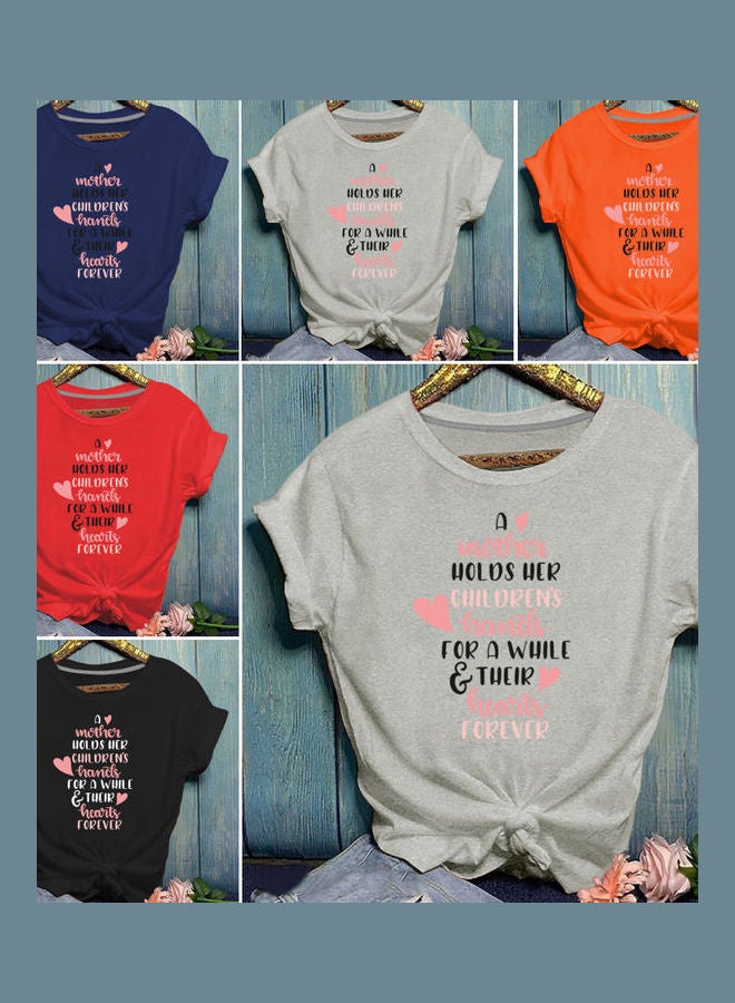 A Mother Holds Children Hands Letter Print T Shirt Top Orange  - Image 3