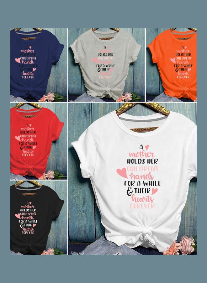 A Mother Holds Children Hands Letter Print T Shirt Top White  - Image 3