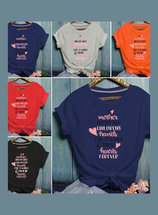 A Mother Holds Children Hands Letter Print T Shirt Top White  - Image 5