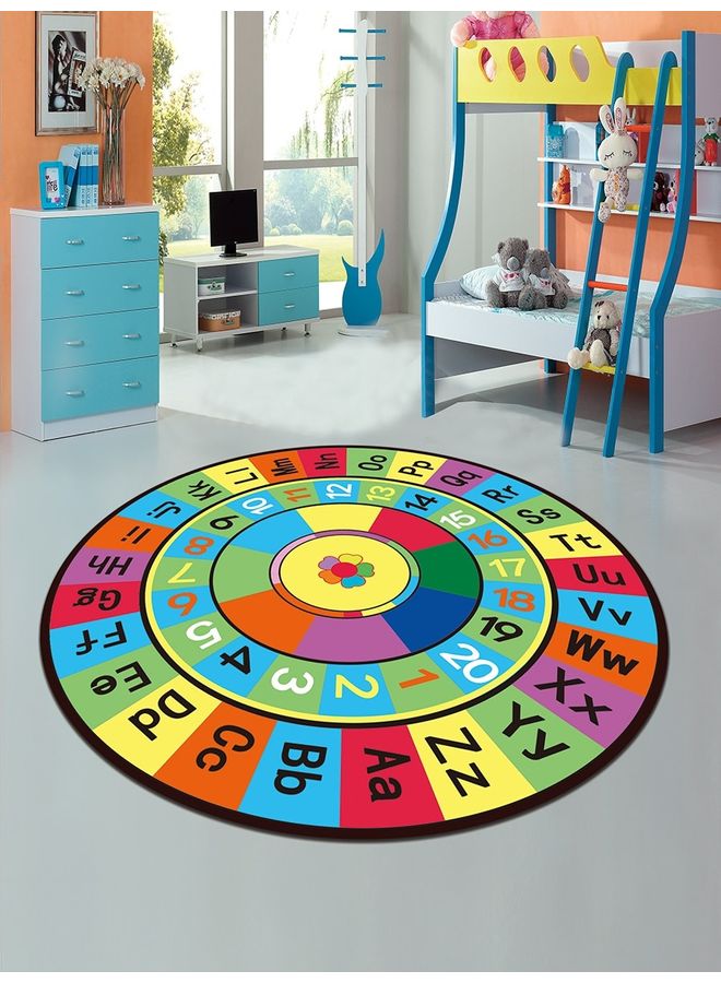 Round Shaped Letter Number Home Linen Mat Multicolour 60 x 60cm