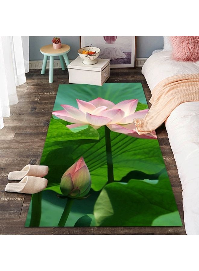 Lotus Design Floor Rug Green/Pink 80x180cm  - Image 1
