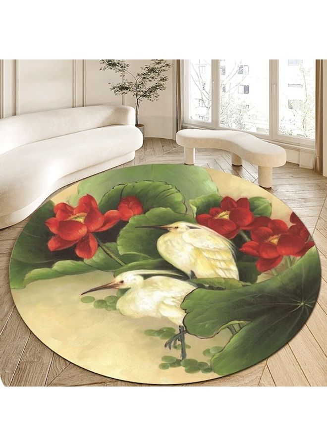 1-Piece Round Anti-Skidding Lotus Printed Floor Mat Multicolour 80cm  - Image 2
