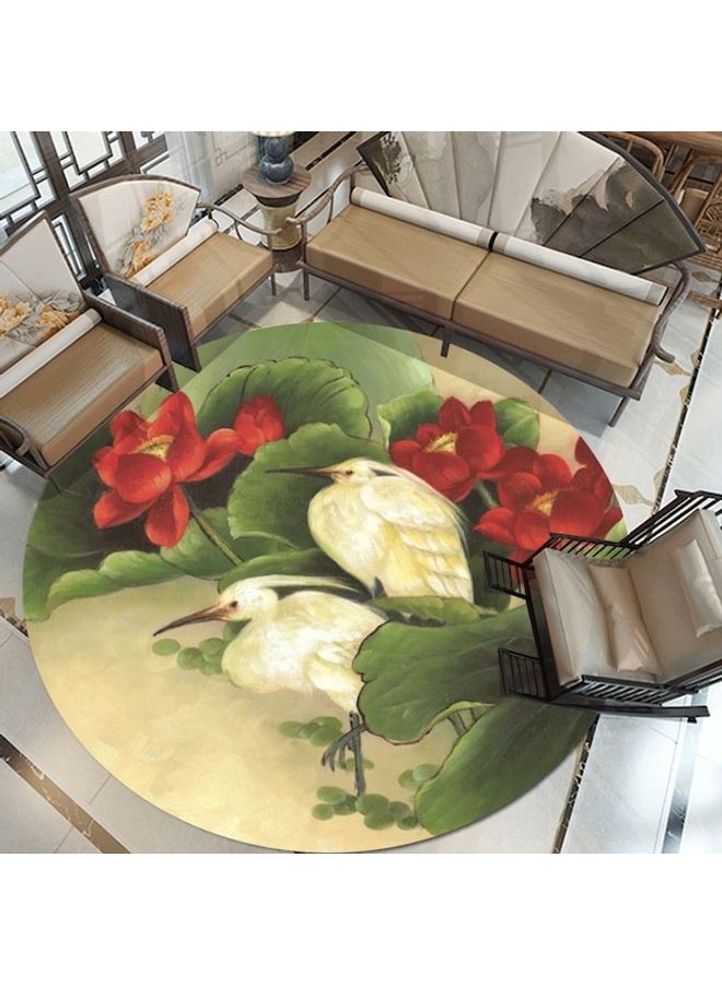 1-Piece Round Anti-Skidding Lotus Printed Floor Mat Multicolour 80cm  - Image 3