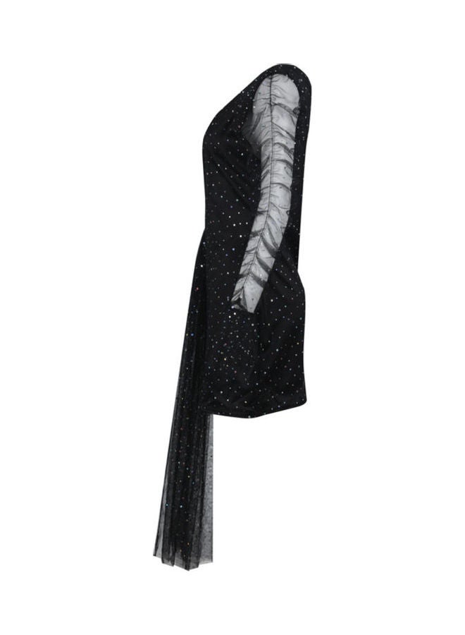 One Shoulder Long Sleeve Dress Black - Image 2