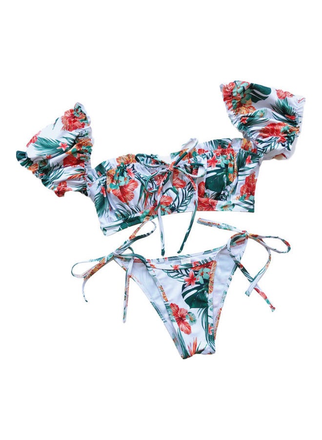 Women Short Sleeve Padded Bra Swimsuit Bikini Set Multicolour  - Image 1