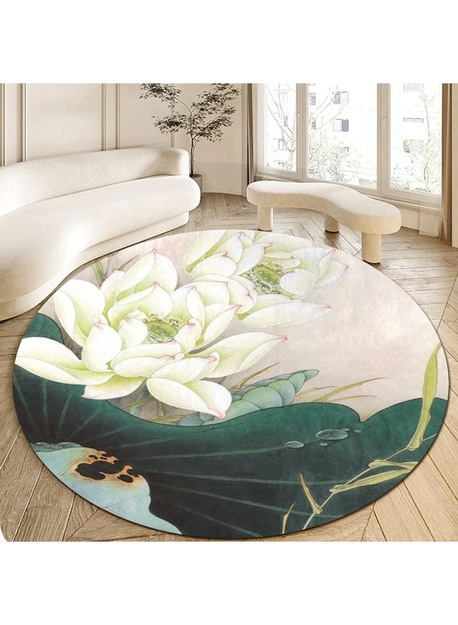 بساط أرضية دائريّ الشكل بطبعة زهرة اللوتس متعدد الألوان 40سم - Image 5