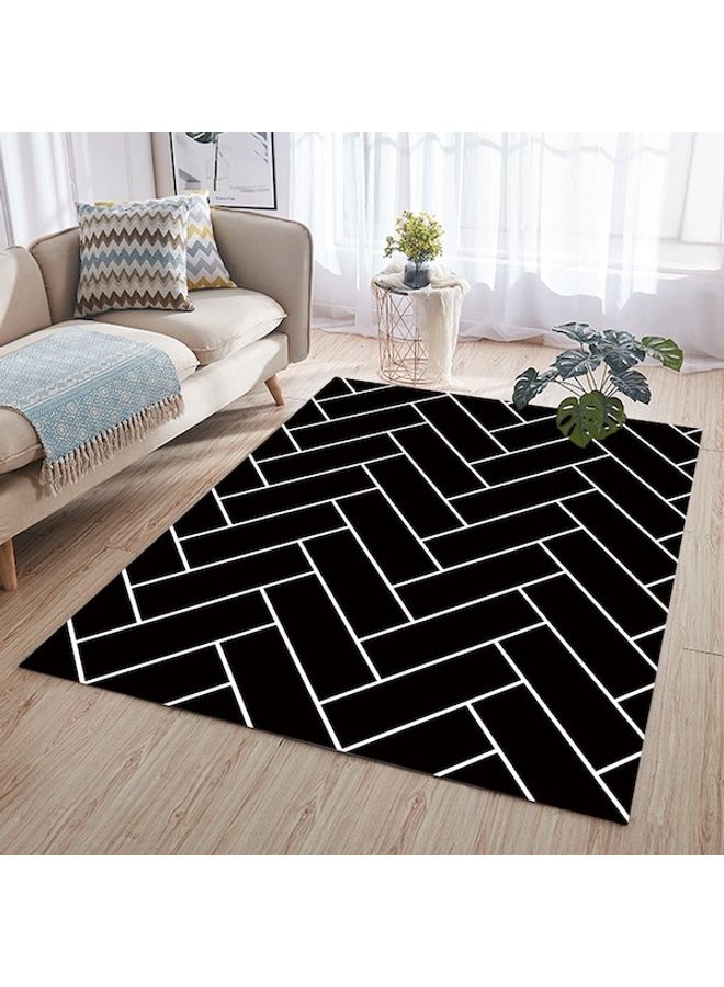 Modern Simple Wavy Patterned Anti-Slip Floor Rug Black/White 80x180cm  - Image 3