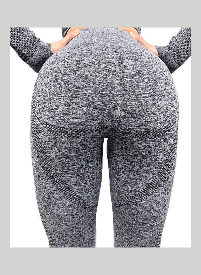 Women Seamless Leggings Yoga Pants Cropped T Shirt Top Grey  - Image 1