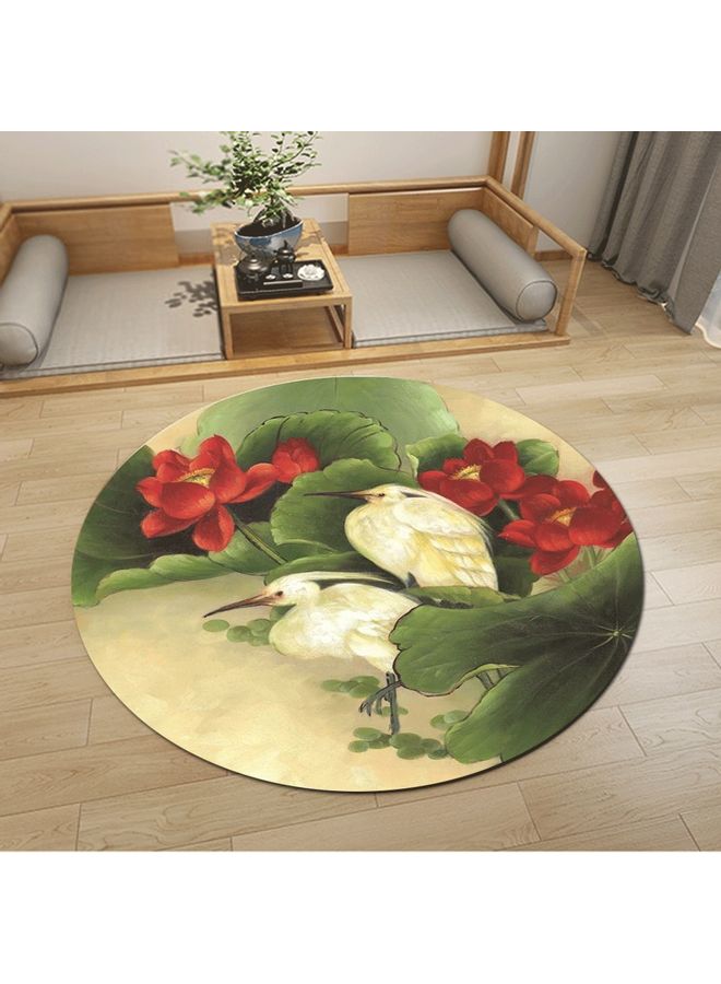 1-Piece Round Anti-Skidding Lotus Printed Floor Mat Multicolour 60cm  - Image 1