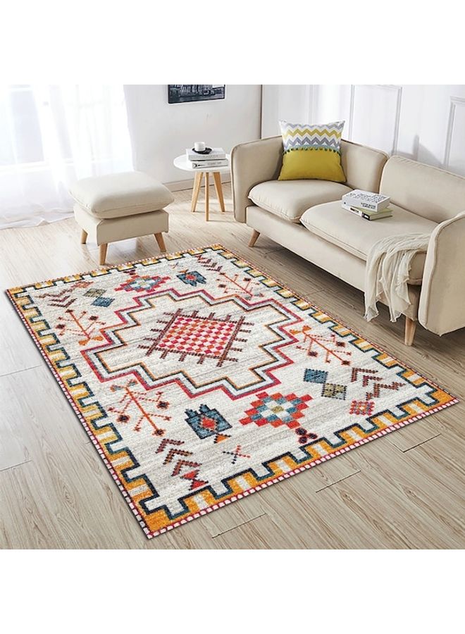 Ethnic Style Print Non-Slip Floor Mat, Synthetic Fibre, Rectangle Red 120x160cm  - Image 2