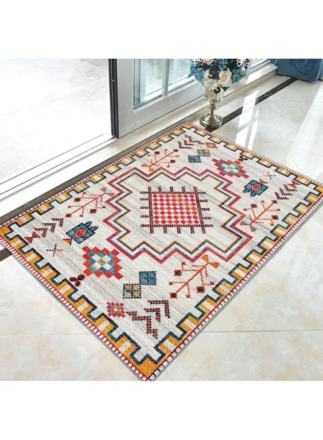 Ethnic Style Print Non-Slip Floor Mat, Synthetic Fibre, Rectangle Red 120x160cm  - Image 4
