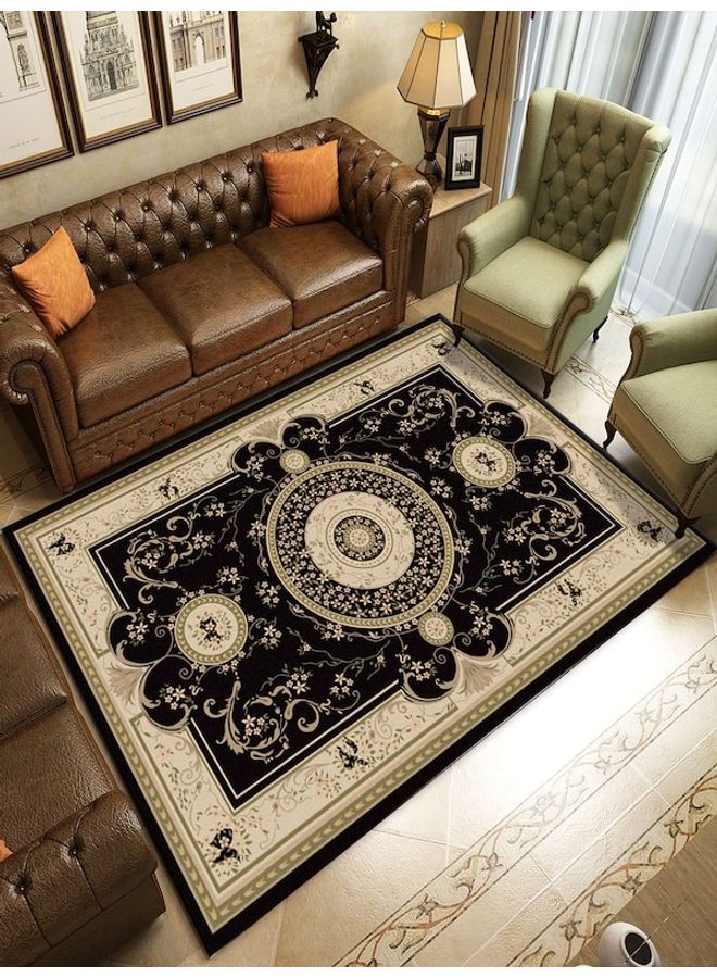 1-Piece Retro Style Floral Printeded Anti-Skid Floor Mat Black/Brown 120x160cm - Image 1