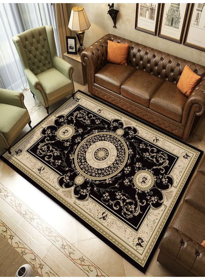 1-Piece Retro Style Floral Printeded Anti-Skid Floor Mat Black/Brown 120x160cm - Image 2