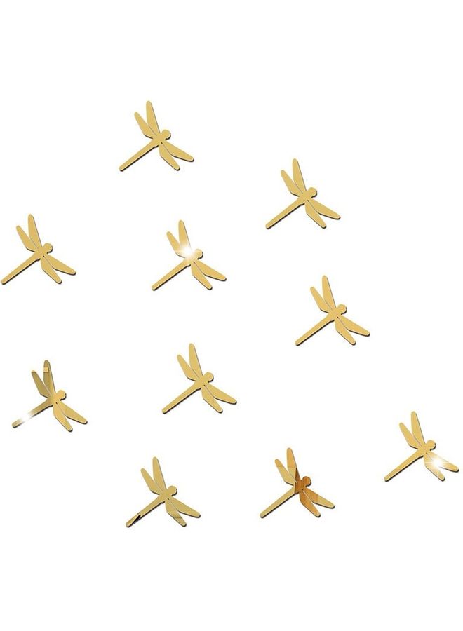 10-Piece Dragonfly Mirror Surface Wall Sticker Golden 60 x 90cm