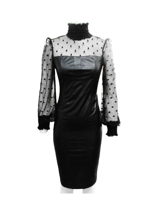 Women Turtle Neck Long Sleeve Bodycon Midi Dress Black