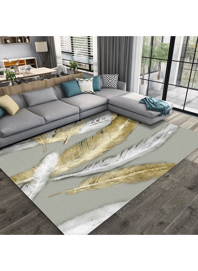 Feather Print Bedroom Anti-Slip Fashion Rug Grey/Gold/White 80 x 180cm 