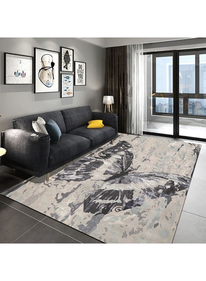 Abstract Butterfly Style Non-Slip Living Room Floor Mat Grey/Black 80x180cm  - Image 1