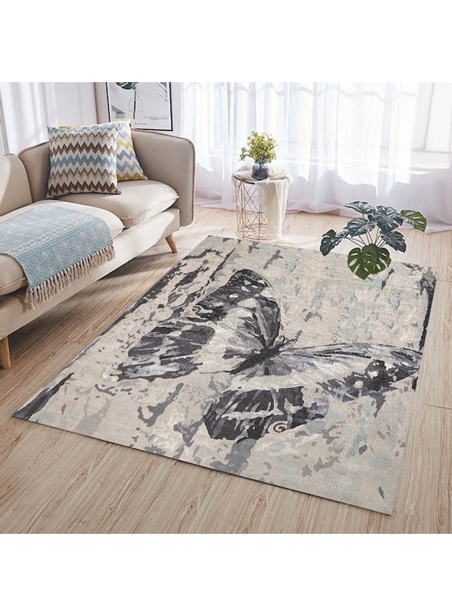 Abstract Butterfly Style Non-Slip Living Room Floor Mat Grey/Black 80x180cm  - Image 3