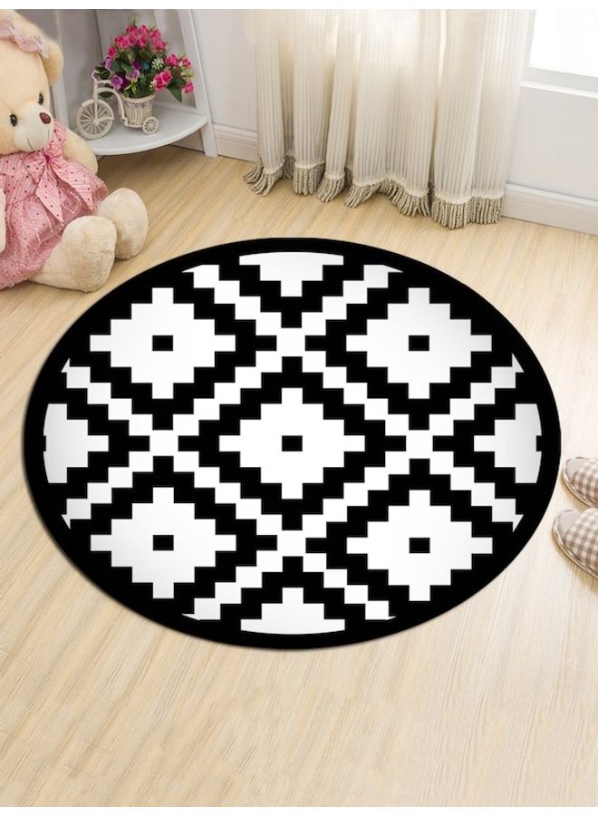 Geometric Pattern Printed Anti-Skid Mat Black/White 60x60cm - Image 2