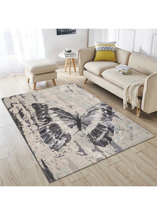 Butterfly Printed Floor Mat Beige/Grey/Black 120x160cm - Image 1