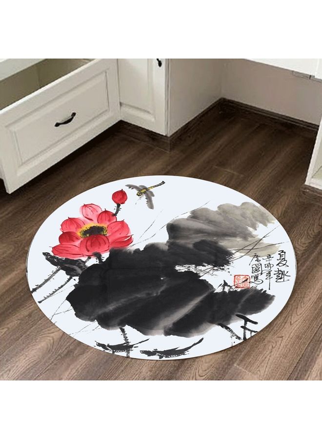 Lotus Printed Floor Mat Black/White/Pink 40cm - Image 1
