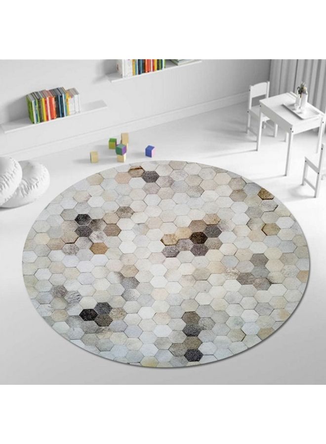 Geometric Pattern Printed Floor Mat Polyester White/Grey/Beige 80cm - Image 4