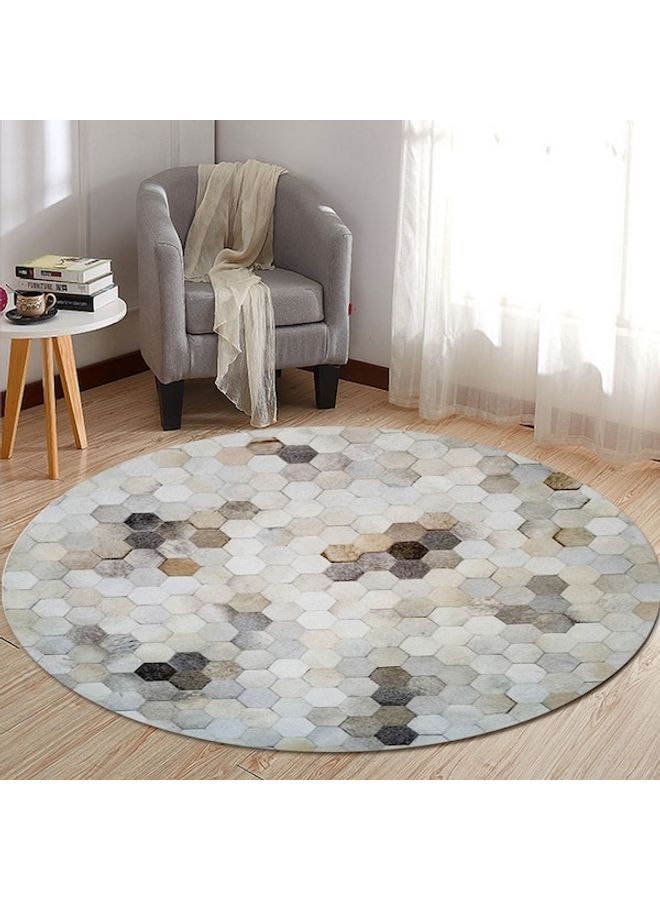 Geometric Pattern Printed Floor Mat Polyester White/Grey/Beige 80cm - Image 5