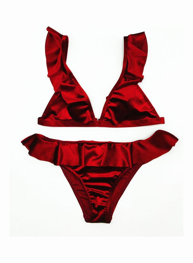 2-Piece Lotus Leaf Bikini Set Wine Red 