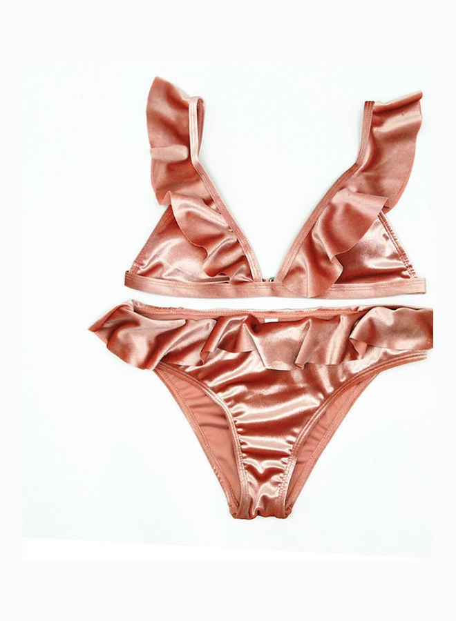 2-Piece Lotus Leaf Bikini Set Pink 