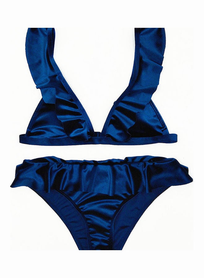 2-Piece Lotus Leaf Bikini Set Navy Blue 