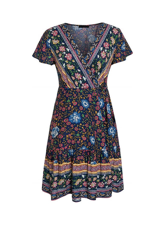 Floral Printed Bohemian Beach Dress Blue/Yellow/Green