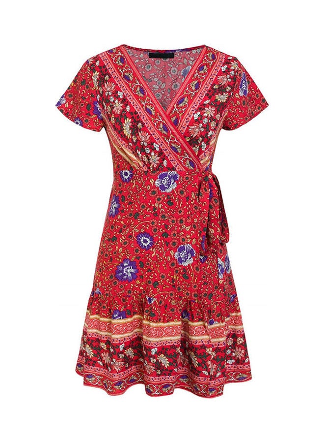 Floral Printed Bohemian Beach Dress Red/Purple/Beige